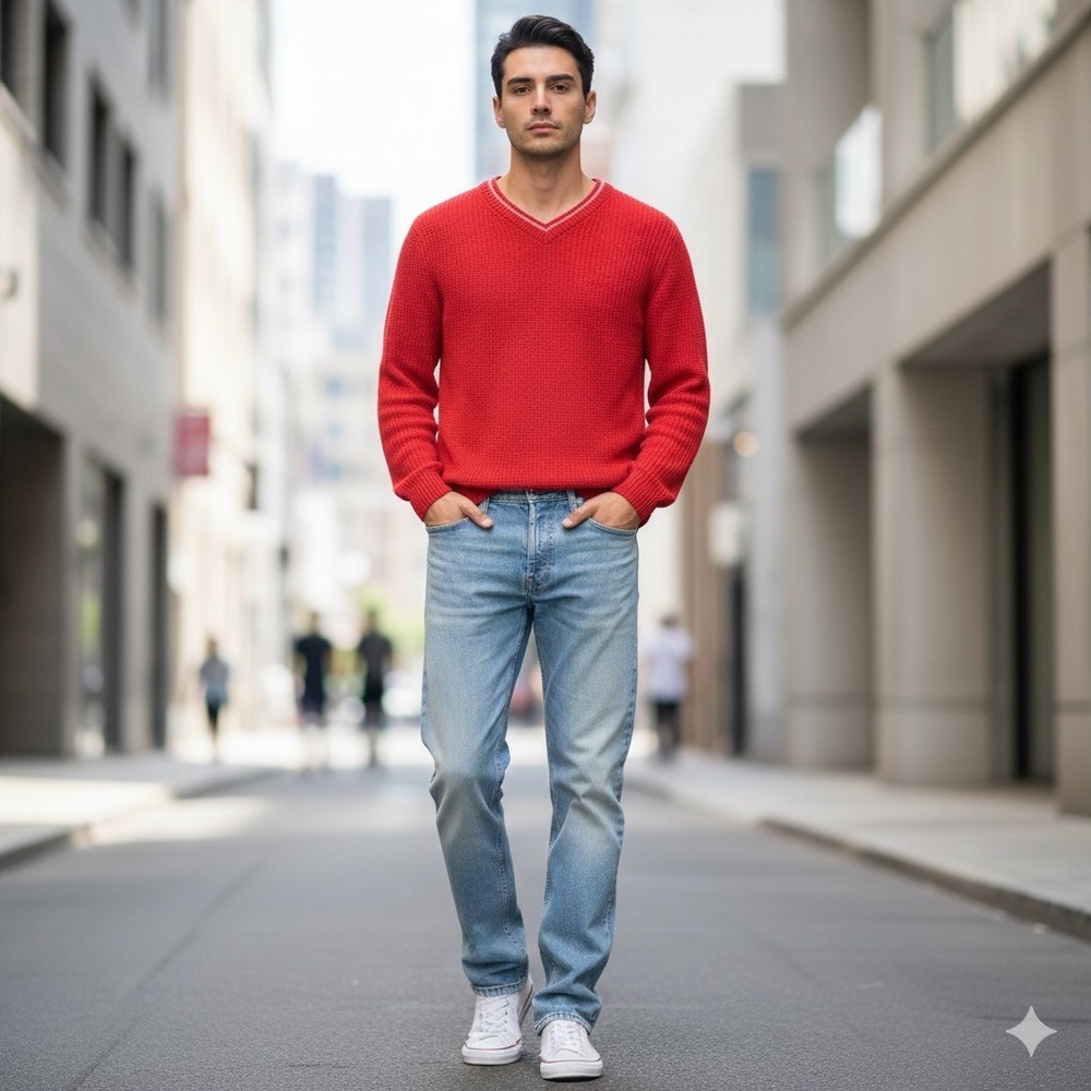 Old Navy V‎ Neck Sweater Mens Large Red Long Sleeve Casual Comfy Everyday